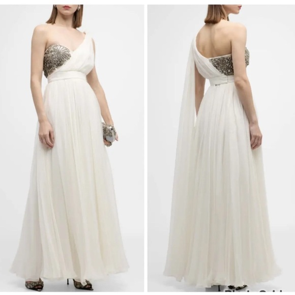 Alexander McQueen Crystal Embellished One-Shoulder Silk Chiffon Gown NWT - Picture 9 of 10